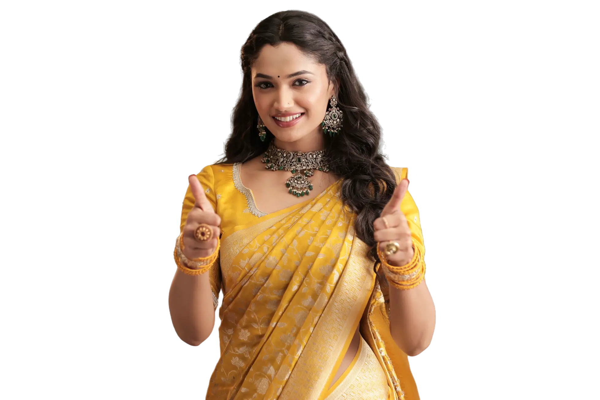 Happy customer in traditional attire